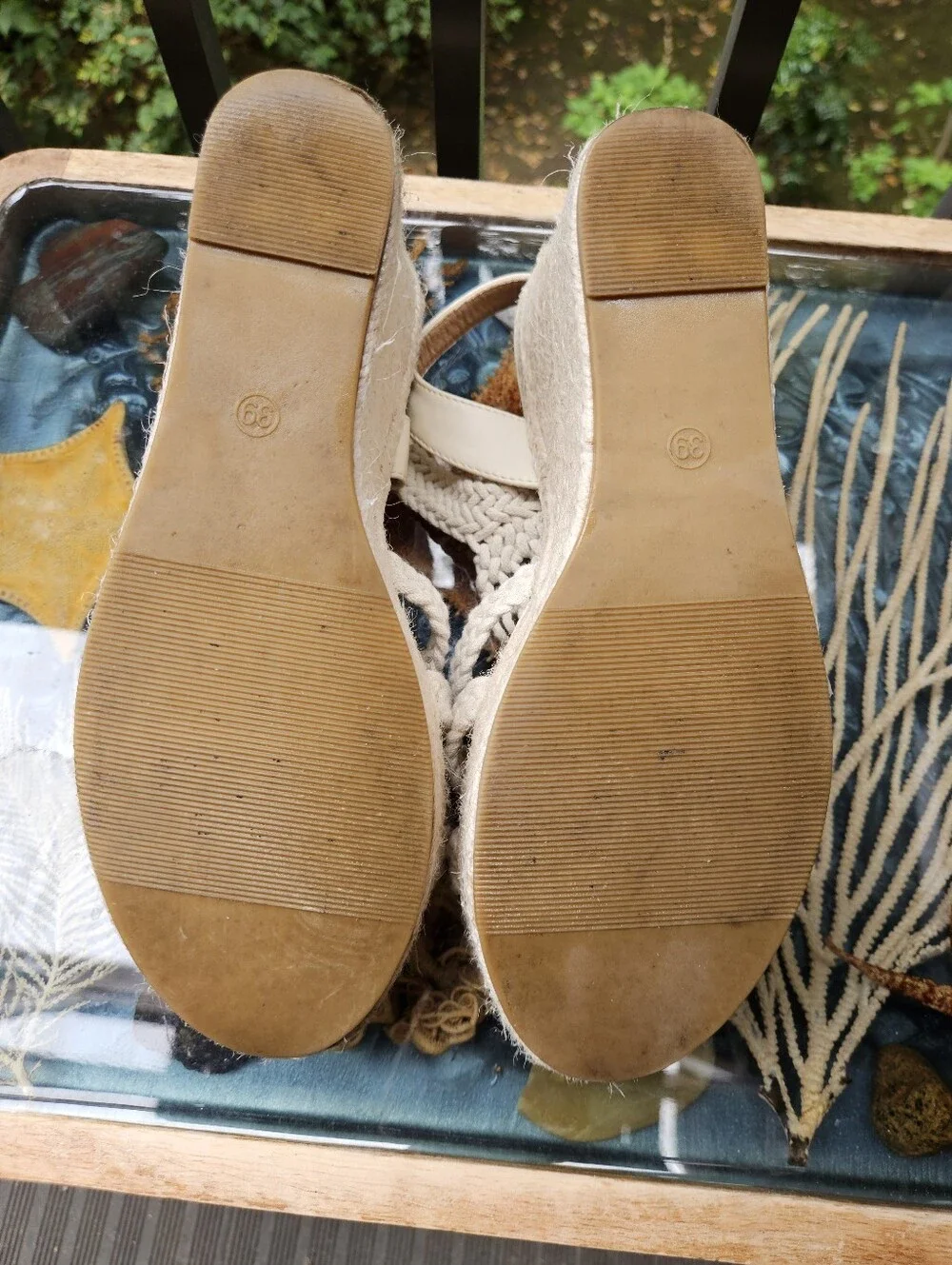 Womens Cream Braided Espadrille Wedge Sandals - Neutral